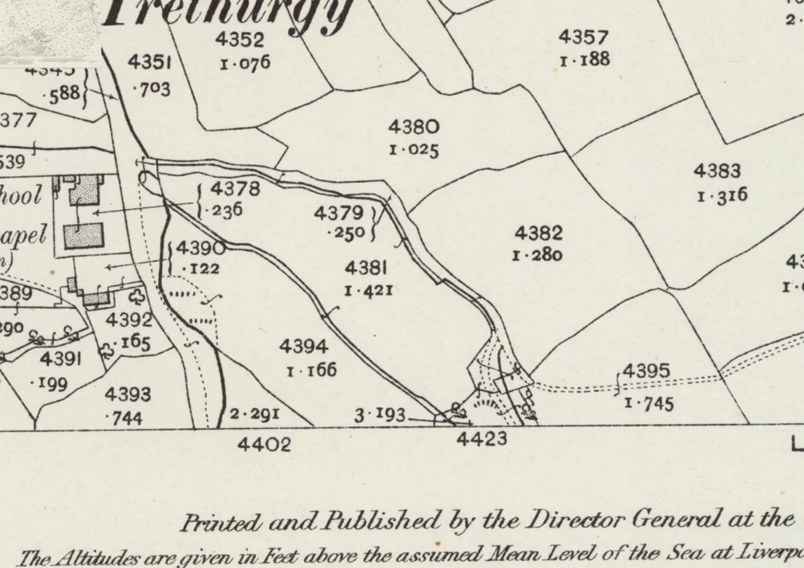 Detailed historic survey of numbered field plots adjoining Trethurgy and the chapel