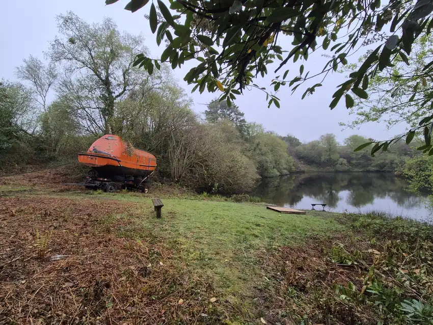 The lifeboat beside Ennal's Pool after its journey from the Tamar