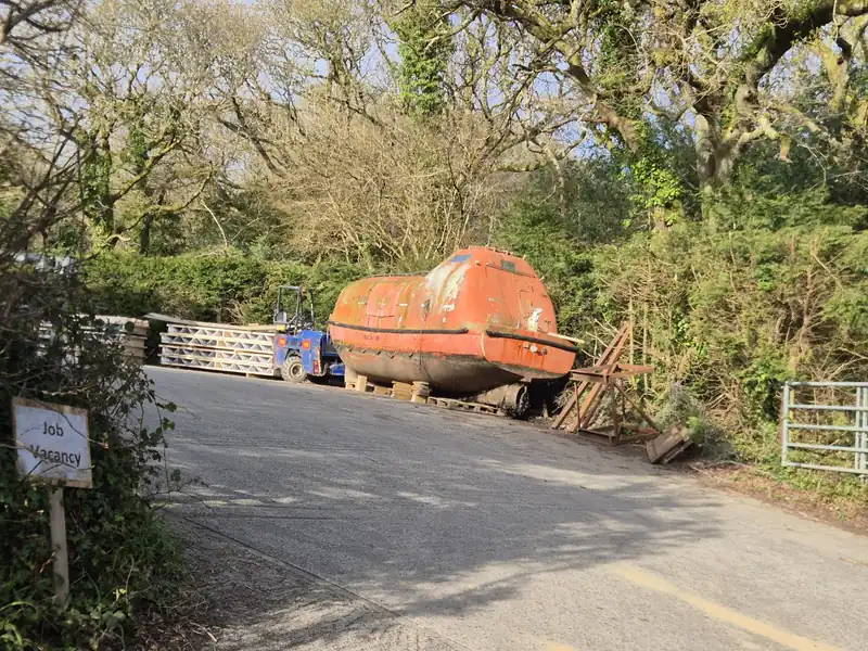 The lifeboat resting on the Roof Truss Company forecourt
