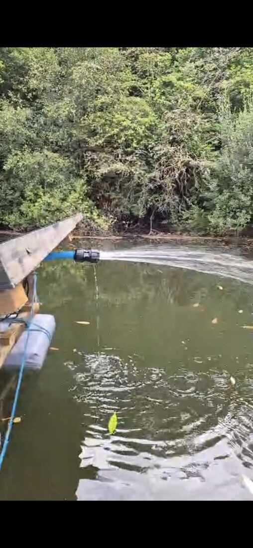 Close view of the oxygenator spraying water