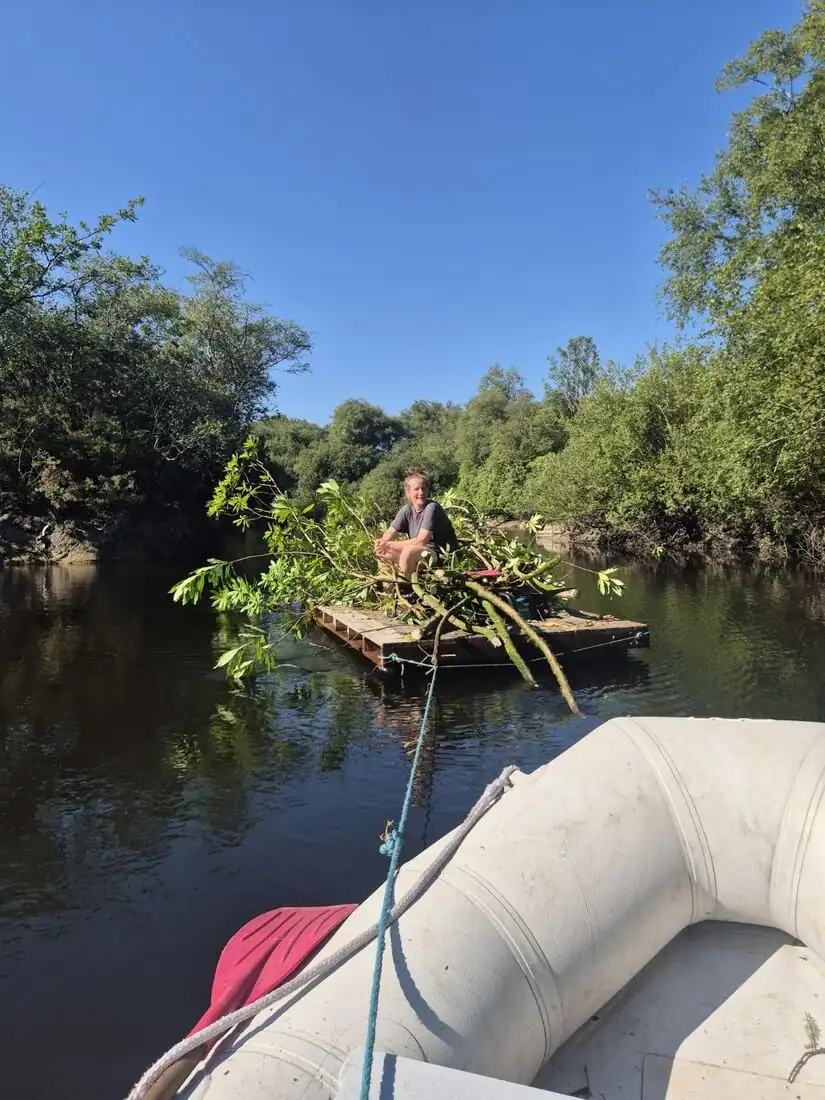 Cut rhododendron being moved across Ennal’s Pool
