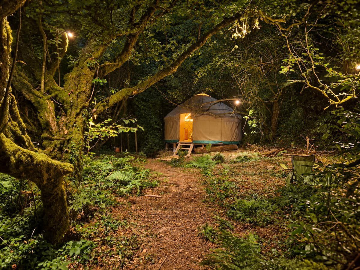 Kingfisher’s Perch woodland yurt accommodation near the Eden Project